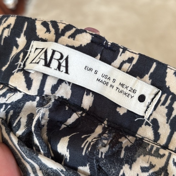 Zara Ava Pants Navy Cream Graphic Print Tribal Pattern Button Fly Boho Trousers - Picture 11 of 13